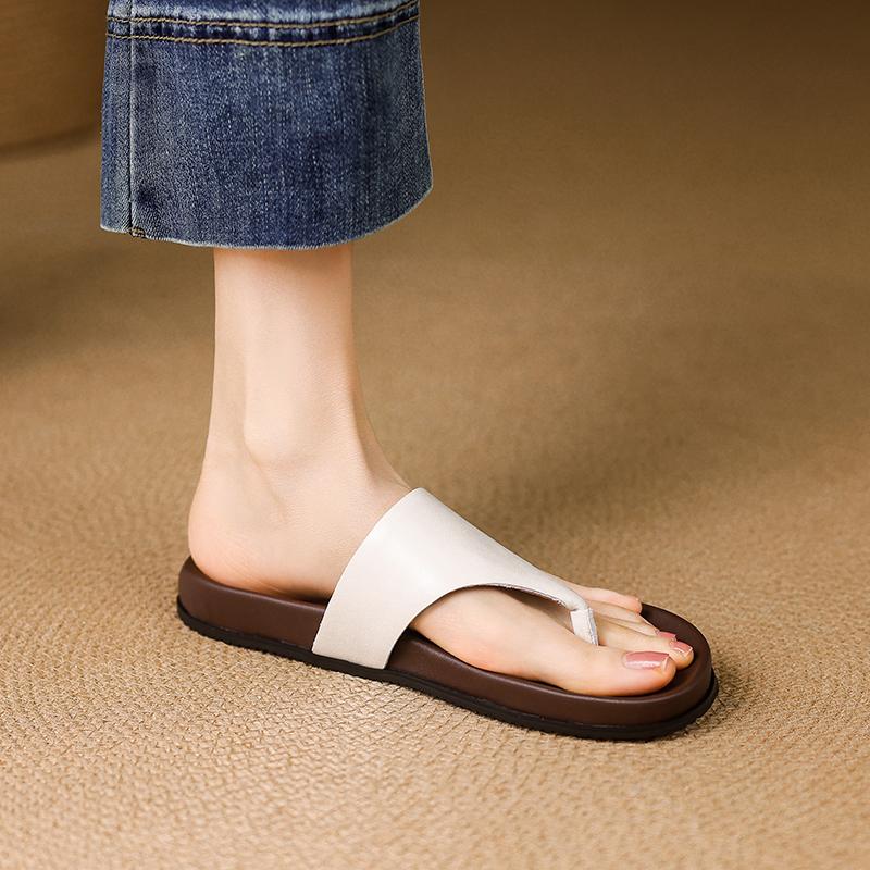 

Fashion 2025 Summer Women Sandals Split Leather Women Slippers Open Toe Flat with Women Shoes Slingback Flip Flops Modern Beach Slippers 34