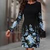 GMXIA Autumn Women's O-Neck Long Sleeve Printed Slim Temperament Dresses