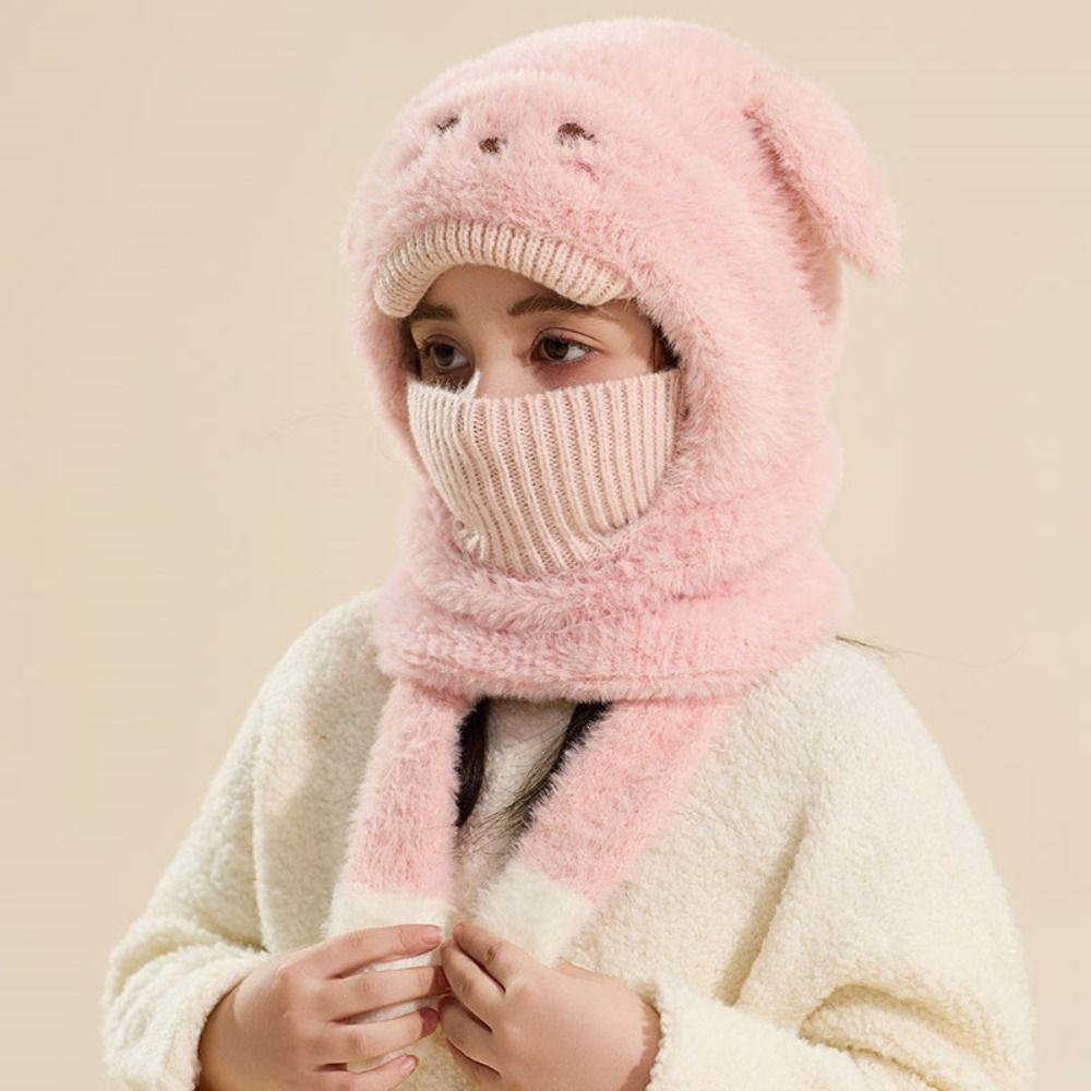 Elastic Kids Snow Beanie Trendy Kids Winter Scarf Versatile Plush Mask Hat  Outdoor