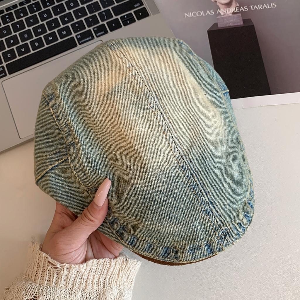 Japanese Retro Washed Denim Forward Hat, Women'S Trendy Hip-Hop Newspaper, Children'S Hat Looks Small, Wearing A Beret Instead