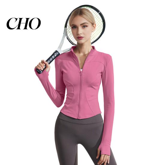 Stand-up Collar Jacket Women Long Sleeve Workout Tops Quick Dry Full Zip Crop Yoga Athletic Slim Sweat-wicking Wear Fit Shirts Sportwear with