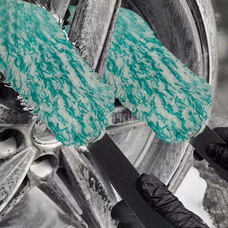 Car Wash Drying Towels Plush Car Drying Towel Ultra-Absorbent Wash Towel Rim Cleaning Brush Portable Double-Sided Wheel Corner