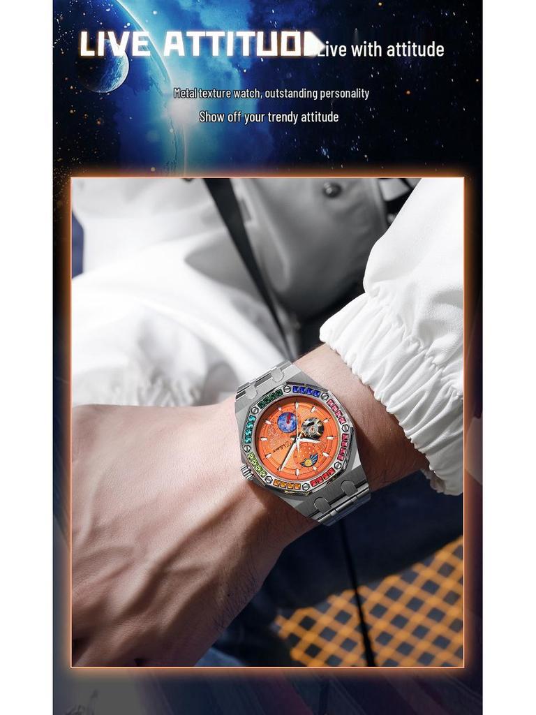 Durenwei Herren Wasserdicht Leuchtend Regenbogensterne Edelstahl Mechanische Uhr