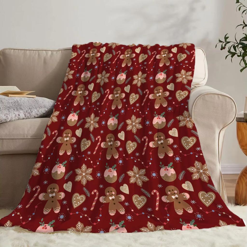 Christmas Print Throw Blanket Super Soft Cozy Nap Blanket for Bed Sofa Office Travel Machine Washable Perfect Home Gift