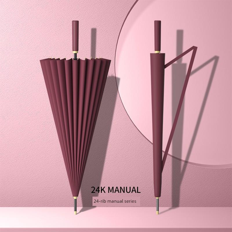 24-Rib Automatic Umbrella, Large Size, Extra-Large, Factory Bulk Straight Handle Long Handle Umbrella, Dual-Use for Sun and Rain, with Logo Printing