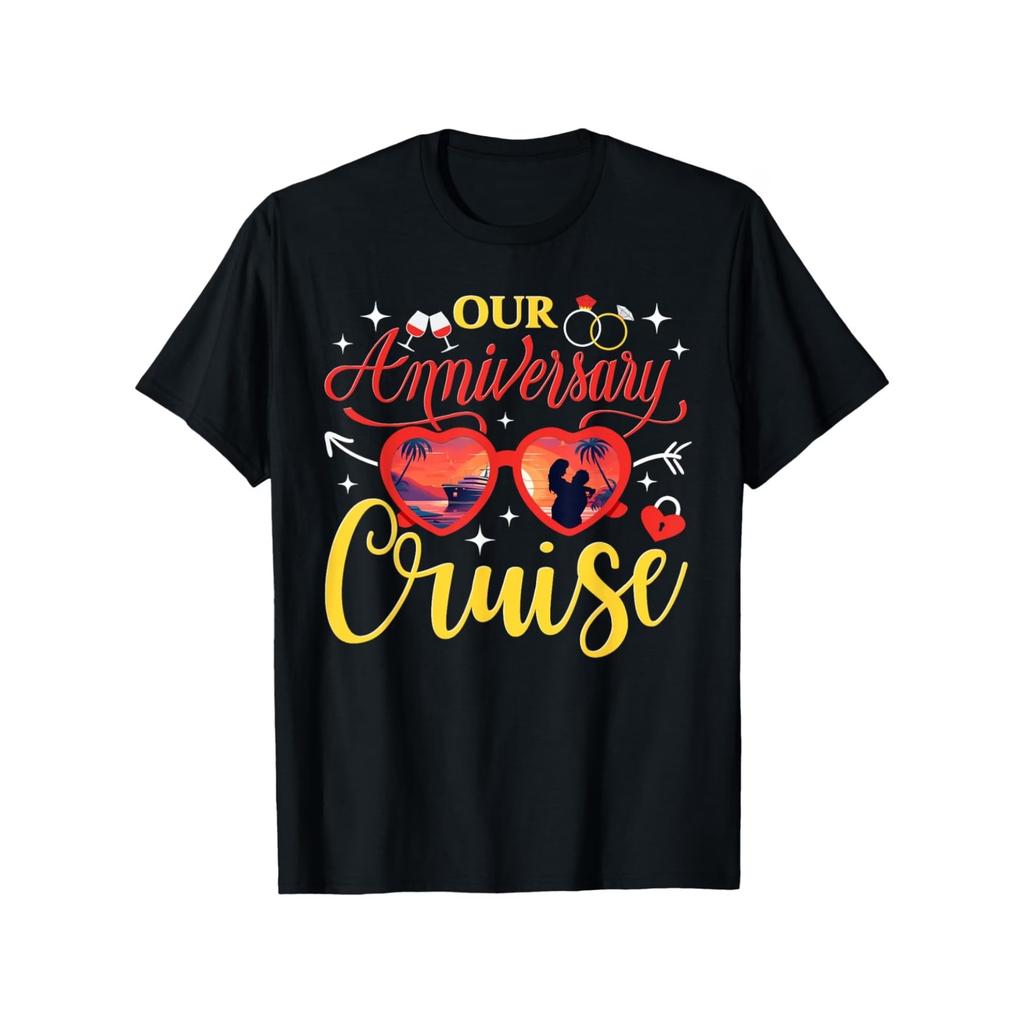 Our Anniversary Cruise Husband Wife Couples Cruise Vacation T-Shirt, Unisex Cotton Casual Round Neck Outdoor Short Sleeve T-Shirt