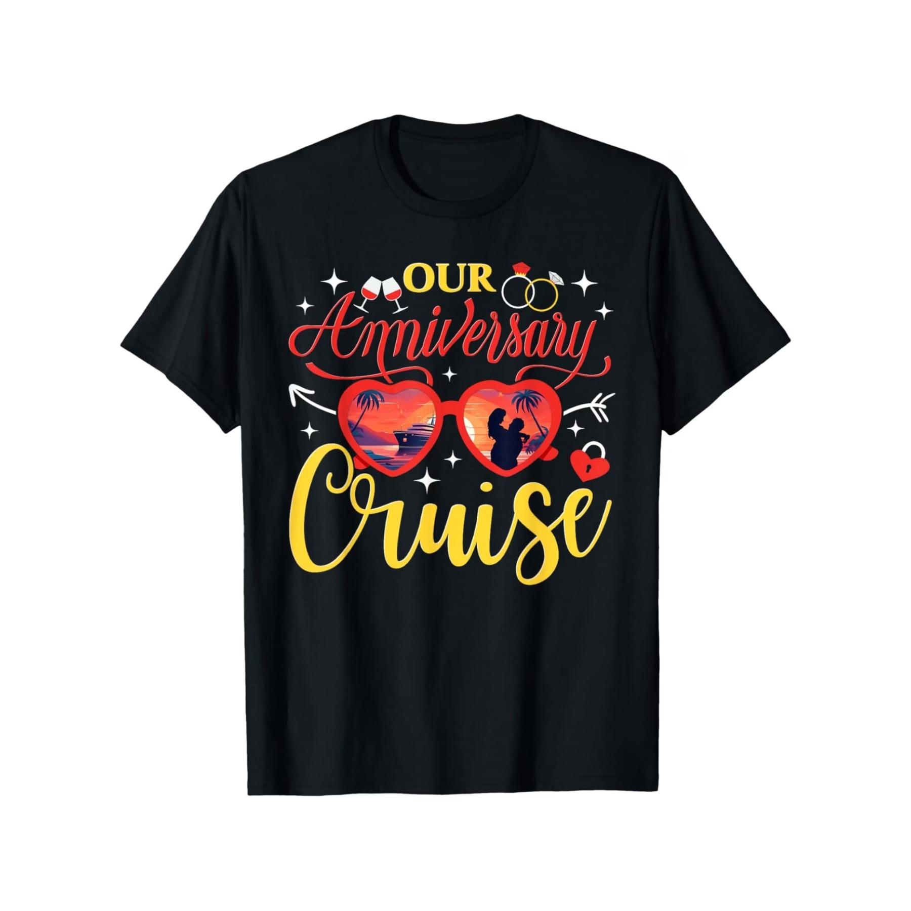 Our Anniversary Cruise Husband Wife Couples Cruise Vacation T-Shirt, Unisex Cotton Casual Round Neck Outdoor Short Sleeve T-Shirt S чёрный