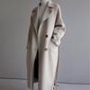 Women's Turn Down Collar Long Sleeve Wool Coat Loose Fit Straight Cut Belted Long Overcoat