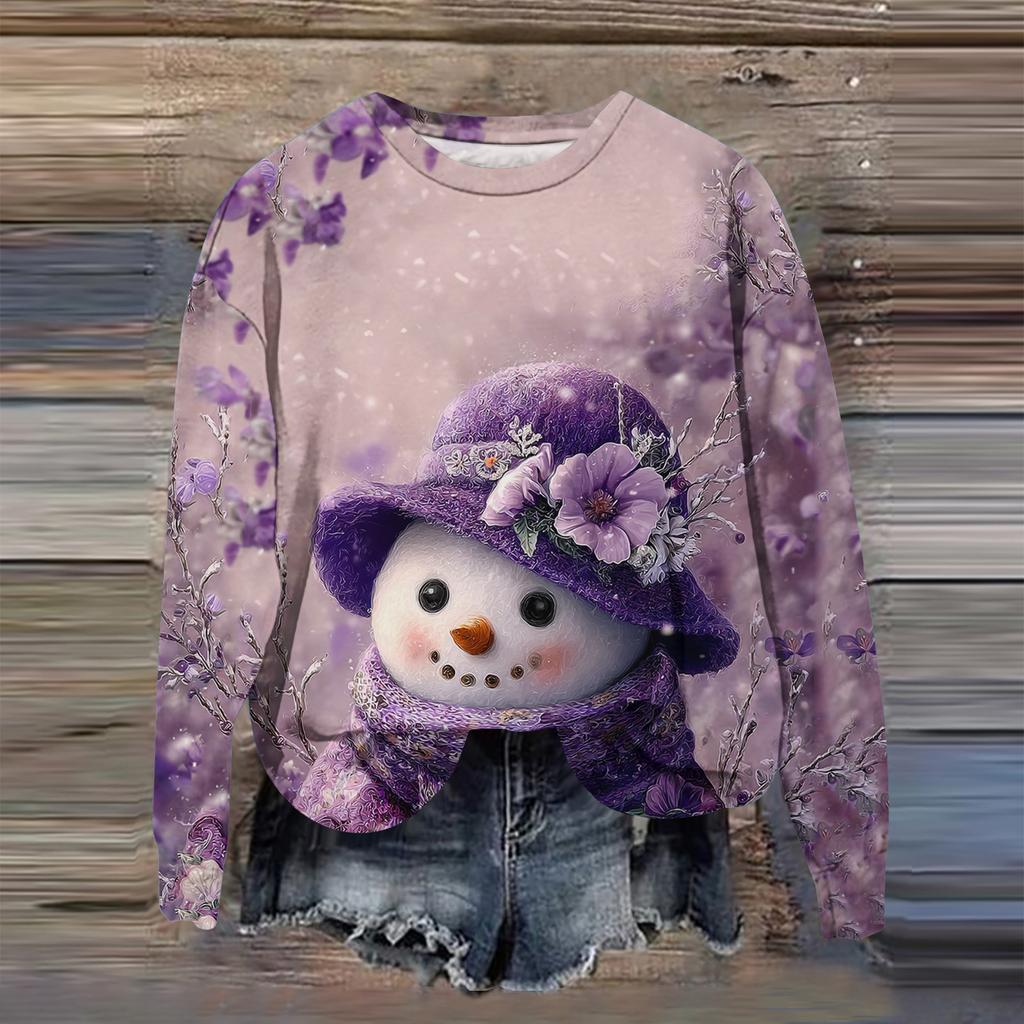 Women's Fashion Printed Long Sleeve Loose Round Neck Sweatshirt Top Fall