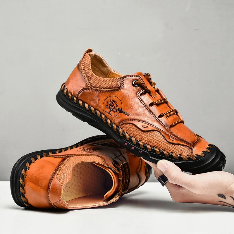 Fashion High quality men's spring and autumn casual leather shoes work handmade leather new flat comfortable men's shoes size 48