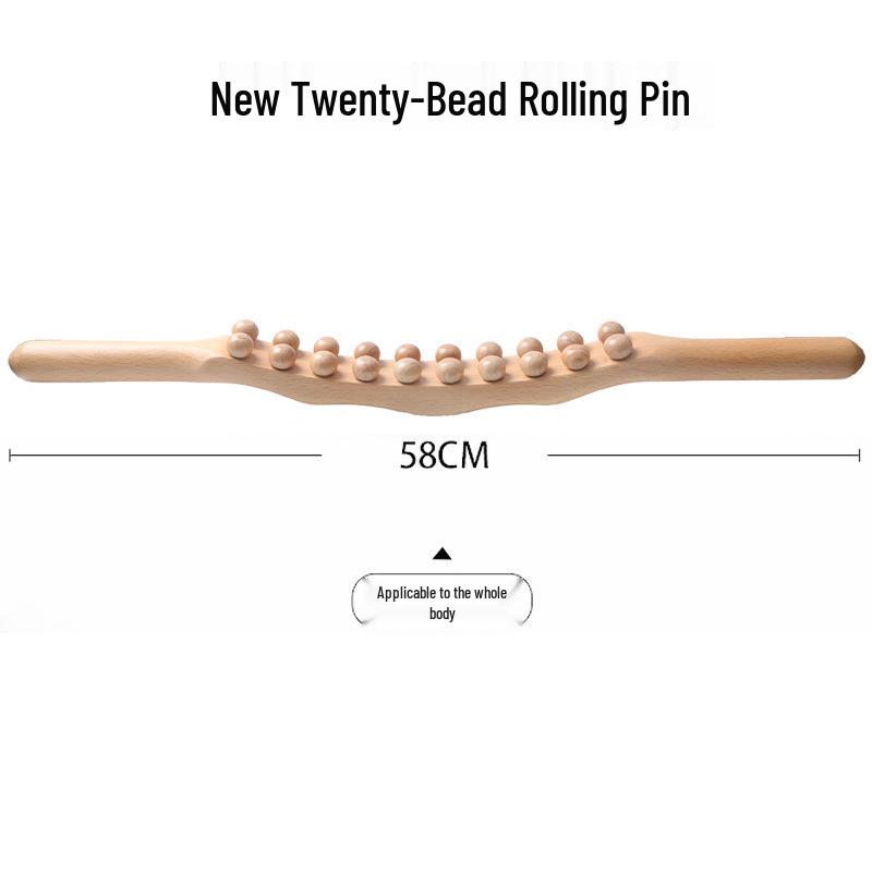 Beech Wood Rolling Pin Massager for Whole Body Gua Sha Therapy and Meridian Massage with Eight and Ten Beads