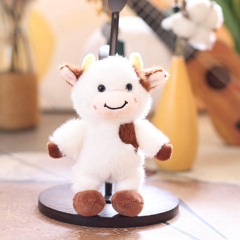 Adorable Miniature Cow Plush Toy With Short Pile Fabric For Bag Decor And Gifts