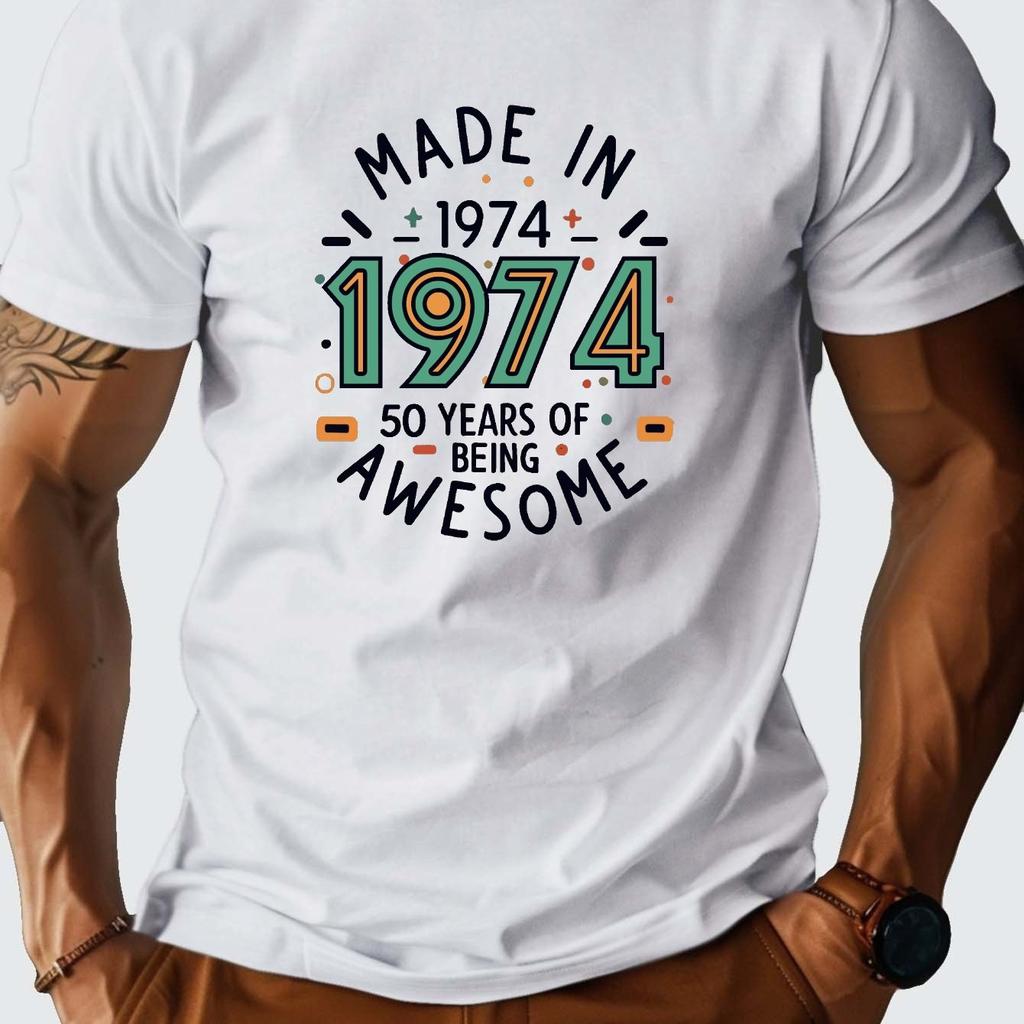 Made In 1974 50 Years of Being Awesome Graphic Tee Mens Casual Cotton TShirt