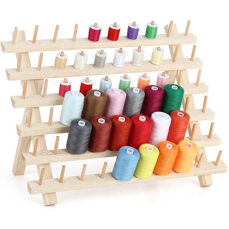 Foldable Wooden Thread & Yarn Rack - Spool & Bobbin Storage, Wig Stand