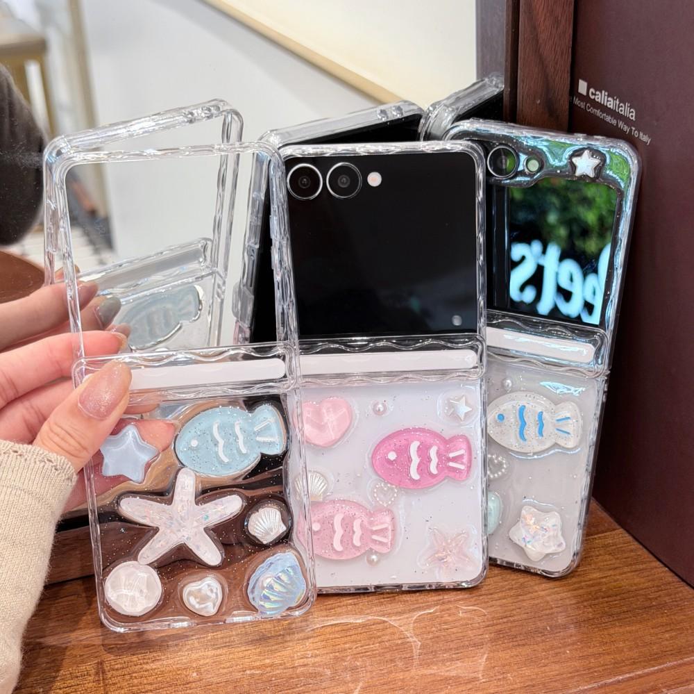 3D Cartoon For Samsung Galaxy Z Flip 5 6 7 5G Bracele Case Hinge Magnetic PC Shell Shockproof Protective Transparent Back Cover