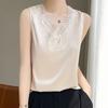 Women's Champagne Camisole Elegant V-Neck Sleeveless Lace Trim Silk-Like Top