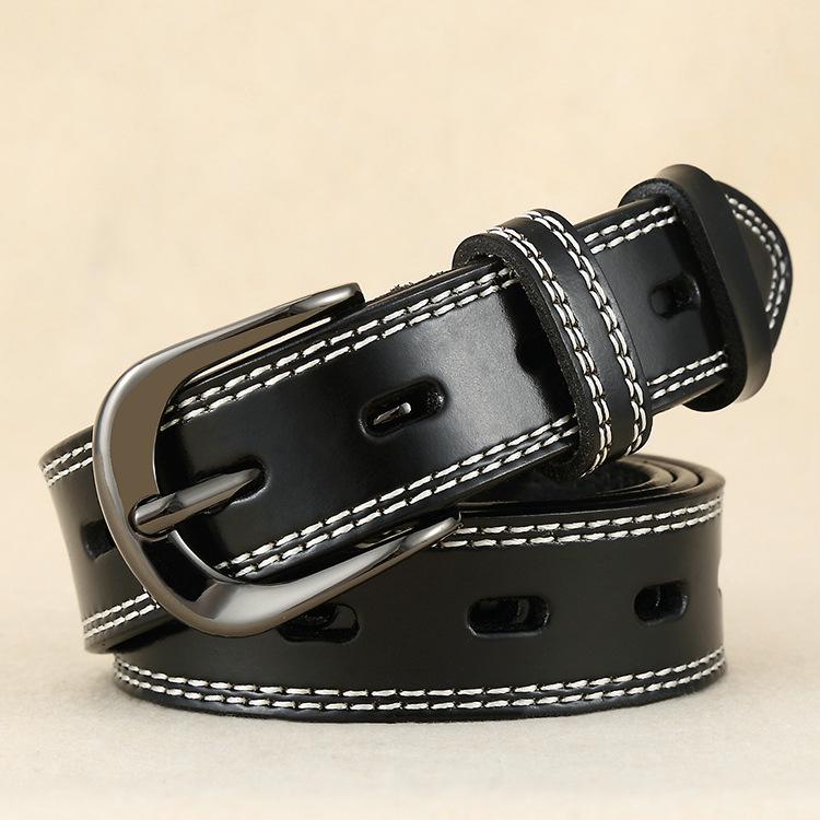 Hollow Leather Belt Women'S Casual Pure Cowhide Pin Buckle Belt Wide With Jeans Spring And Autumn