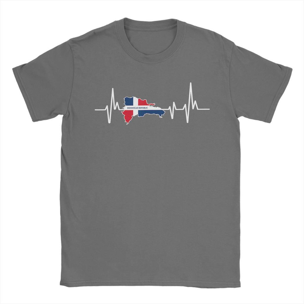 Heartbeat Design Dominican Republic Flag T Shirt Summer  T Shirts Unisex 100 Cotton Oversized Clothing ShortSleeve Streetwear Tops