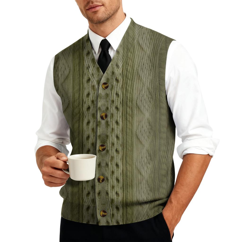 Men's V-Neck Sleeveless Knit Cardigan Vest
