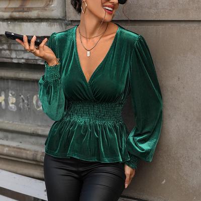 Autumn and Winter Women's Blouse Solid Color Temperament Elegant Long-sleeved Blouse