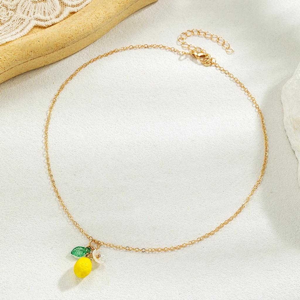 1 Pcs Cute and Exquisite Resin Lemon Flower Pendant Necklace Earrings, Simple and Versatile, Fruit Collarbone Chain, Neck Chain