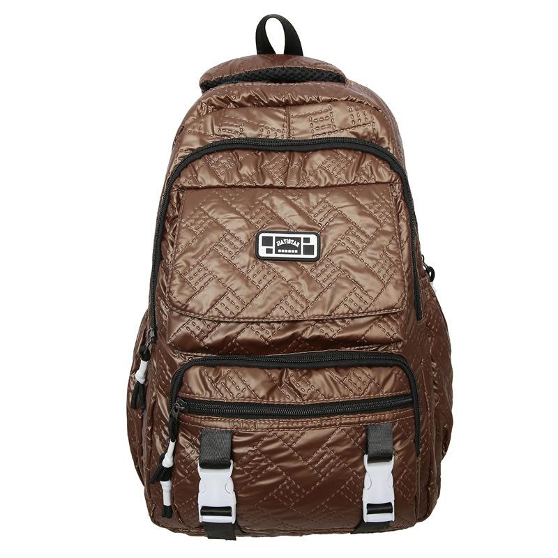 

Студенческий школьный рюкзак для мужчин, однотонный рюкзак с вышитым ромбом, двойной рюкзак коричневый