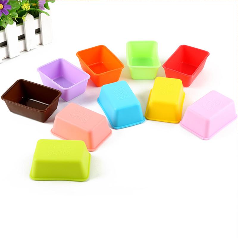 10pcs Silicone Cake  Mold, High Temperature Resistant Rectangular Small Loaf Pan, Toast Muffin