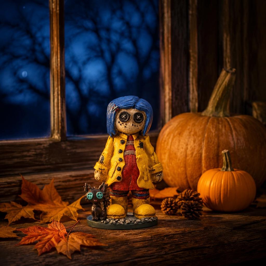 Halloween Themed Decorative Figurine with Child Character and Cat Companion Resin Material Indoor Display Ornament for Seasonal Decoration