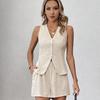 French Khaki Cotton and Linen V-neck Sleeveless Vest Vest Shorts Casual Suit 1116 European and American Summer Two-piece Set