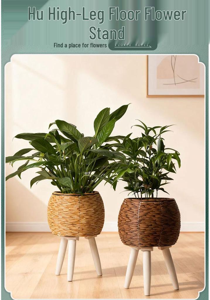 Triangular Faux Rattan Flower Stand - Desktop Succulent Holder and Decorative Straw Woven Pot