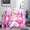 Pink Moon Puella Magi  Throws Blanket Flannel Blankets Plush for Couch Bed Gifts for Men Women Travel picnic blanket Christmas fan gifts