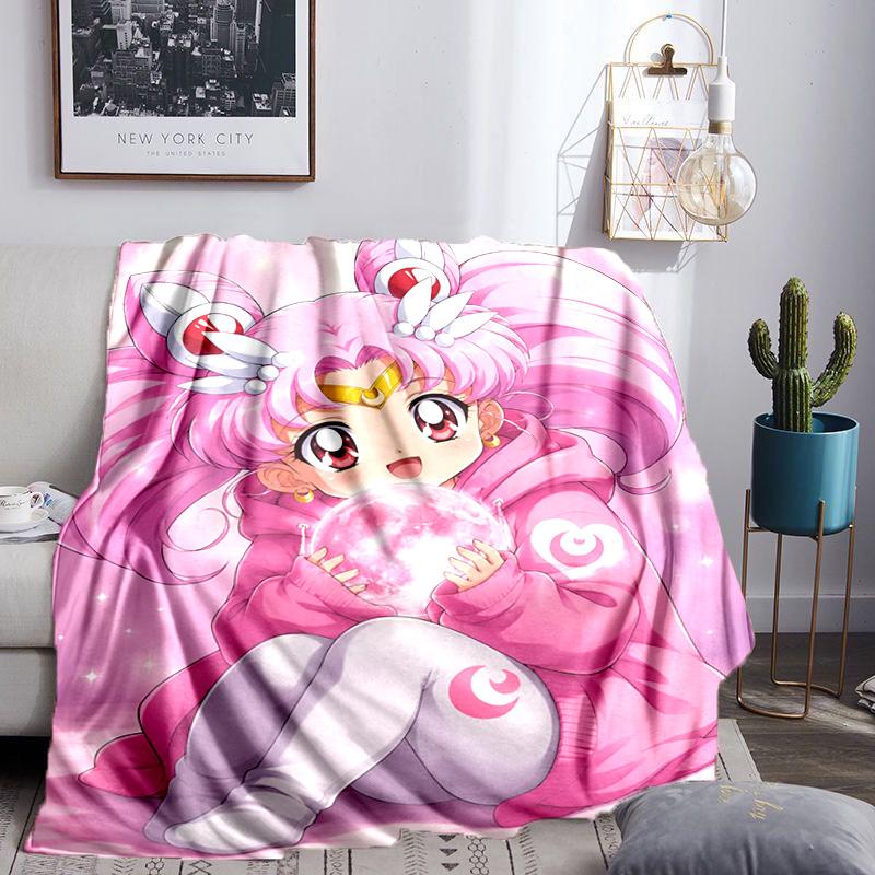Pink Moon Puella Magi  Throws Blanket Flannel Blankets Plush for Couch Bed Gifts for Men Women Travel picnic blanket Christmas fan gifts