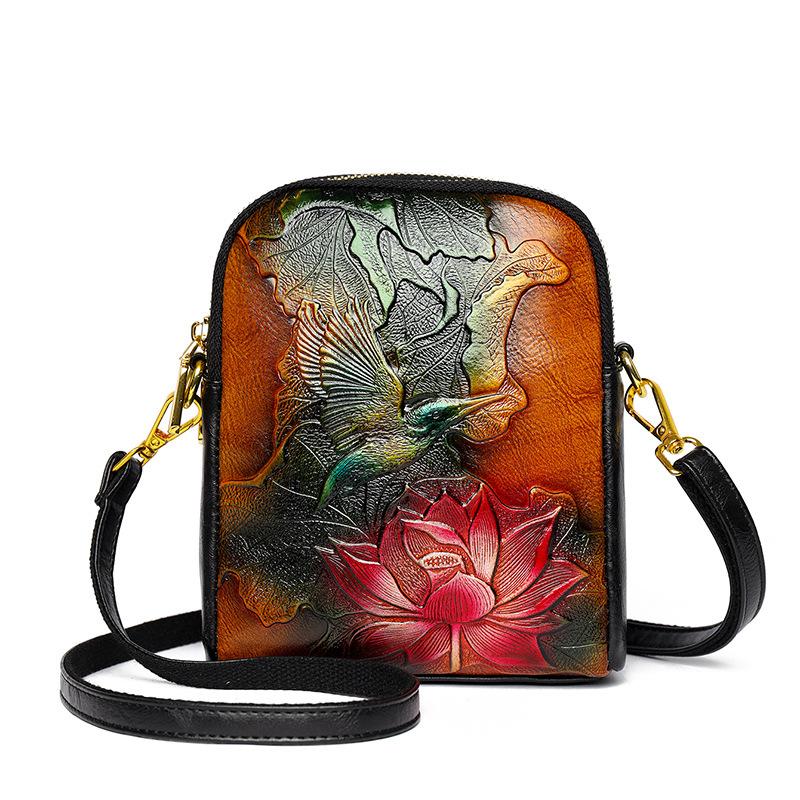 Single Shoulder Bag, Ethnic Style Painted Texture, Commuting Crossbody Bag, Versatile, Casual, Chinese Style Women's Bag