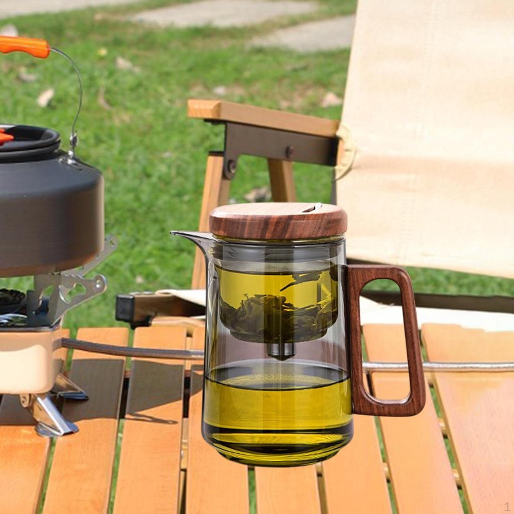 28oz/800ml Glass Teapot with Wooden Lid for Loose Leaf Tea Outdoor And Indoor Use