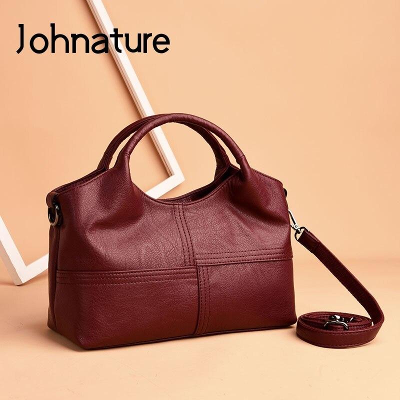 Johnature Borsa da donna in morbida pelle di moda Borse a tracolla a tracolla di grande capacità Borsa di lusso Borsa casual in tinta unita