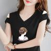 Top a maniche corte con spalle scoperte T-shirt moda chic da donna con scollo a V Streetwear