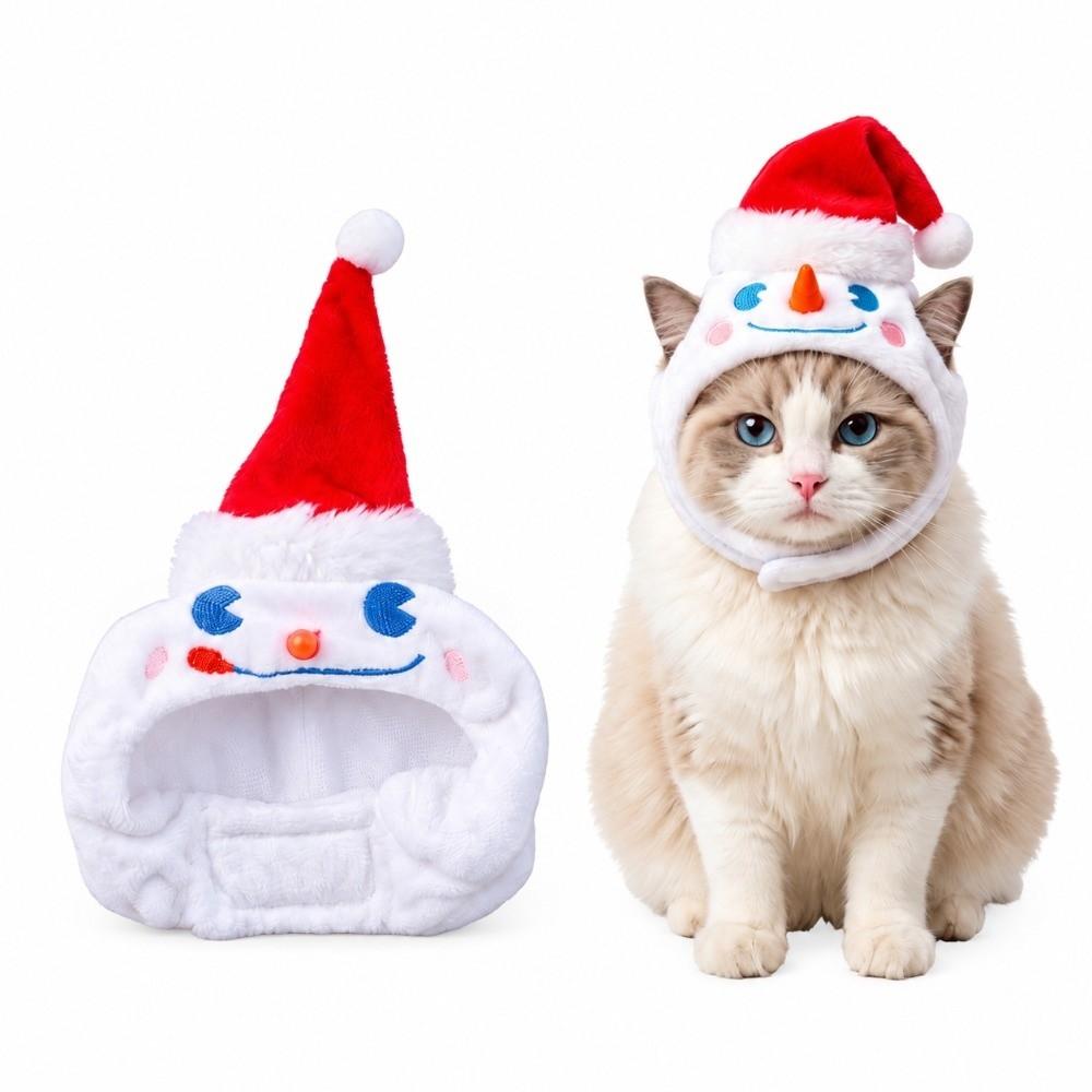 Plush Fabric Cat Costume Hat Snowman Pattern Snowman Pet Cap Pet Party Headgear Cat Dog Cosplay