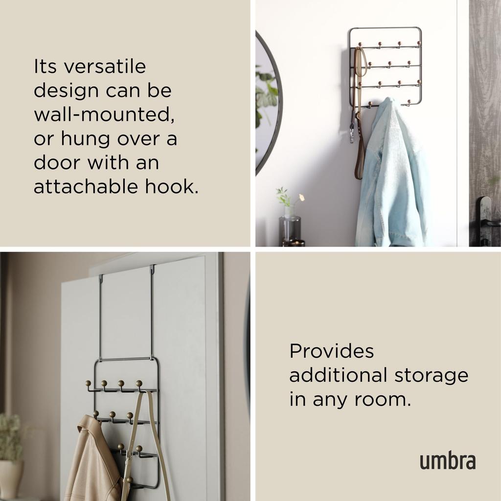 Umbra Wall Hooks, Wall Hanger, Door Hooks, Door Hook Storage, Black/Walnut, 14-Row, ESTIQUE 21004045048