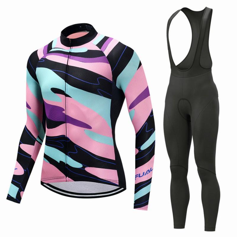 Mens Long Sleeve Cycling Jersey Set Breathable Quick Dry Bike Riding Sportswear