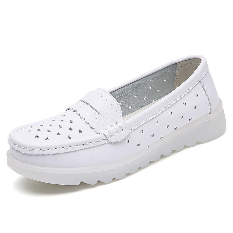New Women's Summer Non-slip Genuine Leather Nurse Shoes - Thick Soft Sole, Comfortable & Breathable for Medical Work
