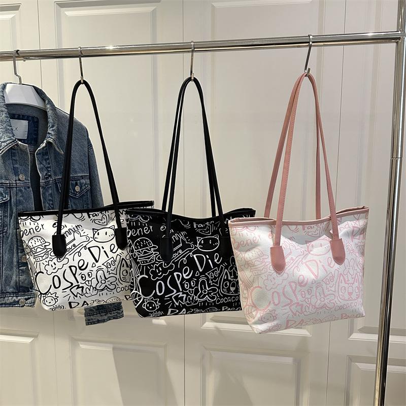 2025 fashion trend printing autumn foreign style new personalized leisure shoulder tote handbag large capacity