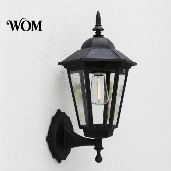 Solar Courtyard Lighting Vintage Wall Light, Motion Sensor Outdoor Sconce with Glass Automatic Dusk To Dawn Light Shade, Waterproof Garden Lantern for