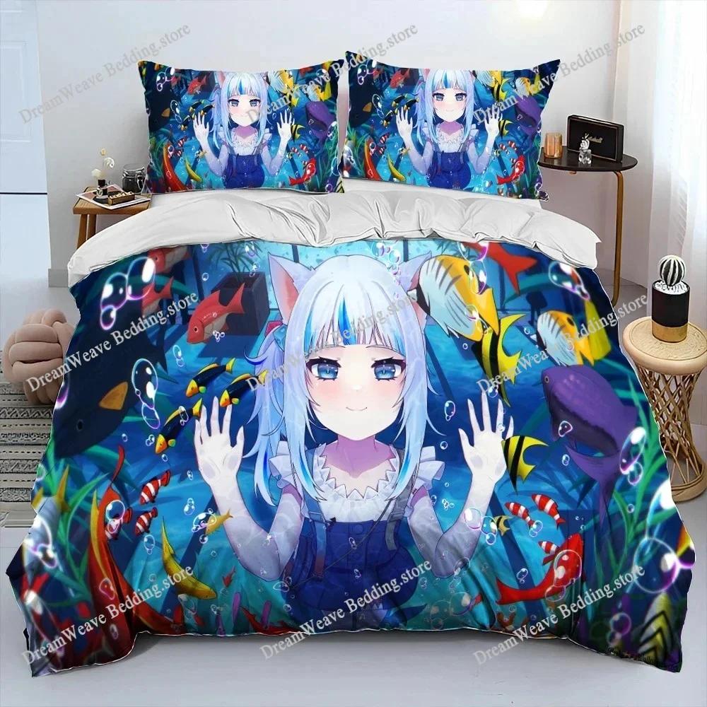 Cute Gawr Gura Hololive Anime Shark Bedding Set Duvet Cover Bed Set Quilt Cover Pillowcase Comforter King Queen Size Boys Adult7