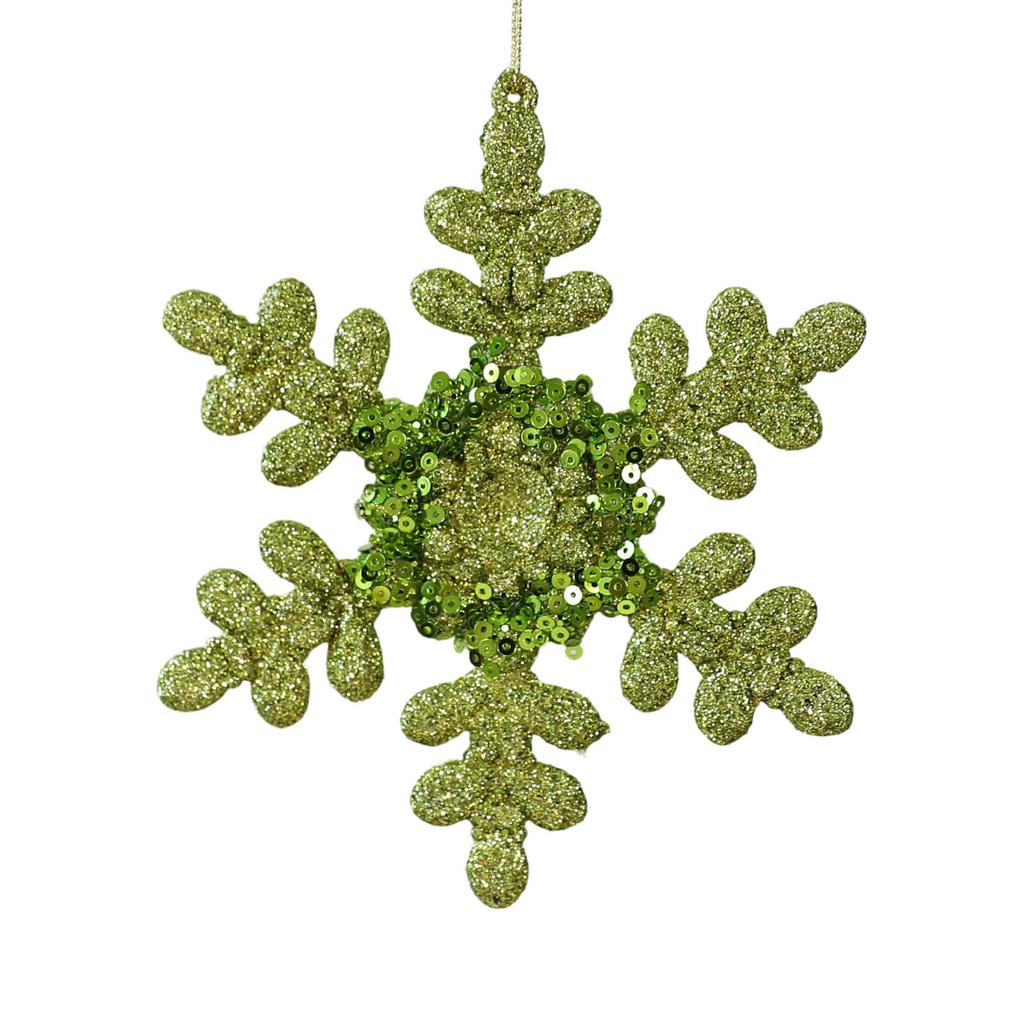 Sparkling Green Snowflake Christmas Tree Decoration Shatterproof Acrylic Ornament Easy to Hanging for Winter Party