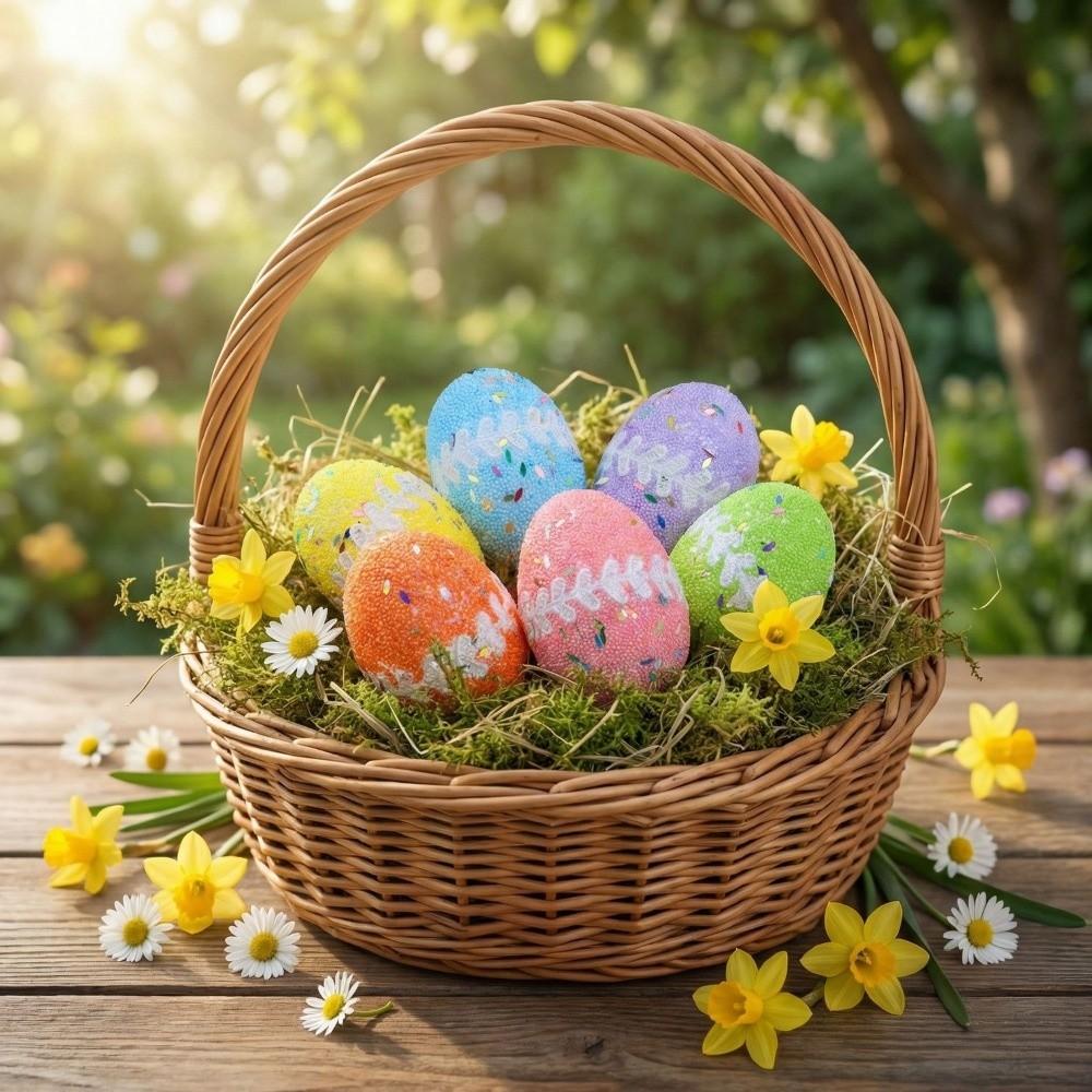 6Pcs Glitter Fake Easter Eggs DIY Craft Eggs Hanging Ornaments  Kids Favor Gift