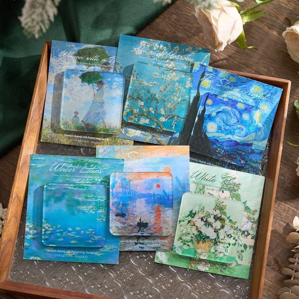 1/6PCS Oil Paintings Series Fridge Magnets Oil Paintings Theme Acrylic Magnetic Sticker Diy 3D Refrigerator Magnets