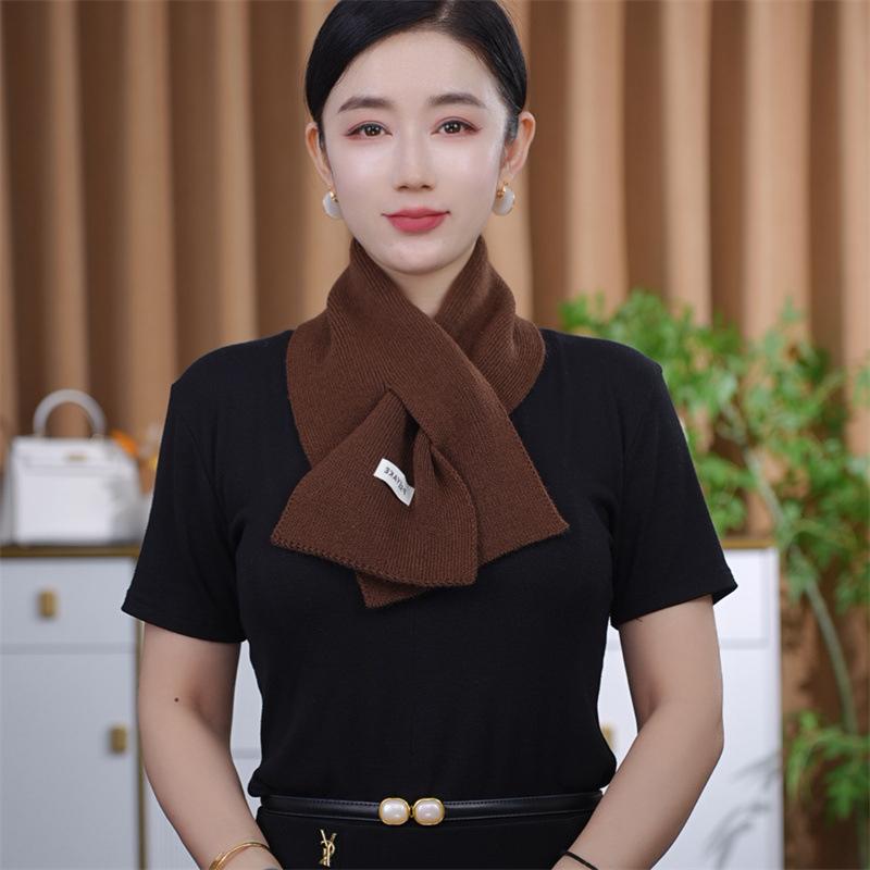 Winter Imitation Wool Blend Knitted Small Scarf Women's New Versatile Atmosphere Warm Cross Scarf Neck Protection Collar Scarf