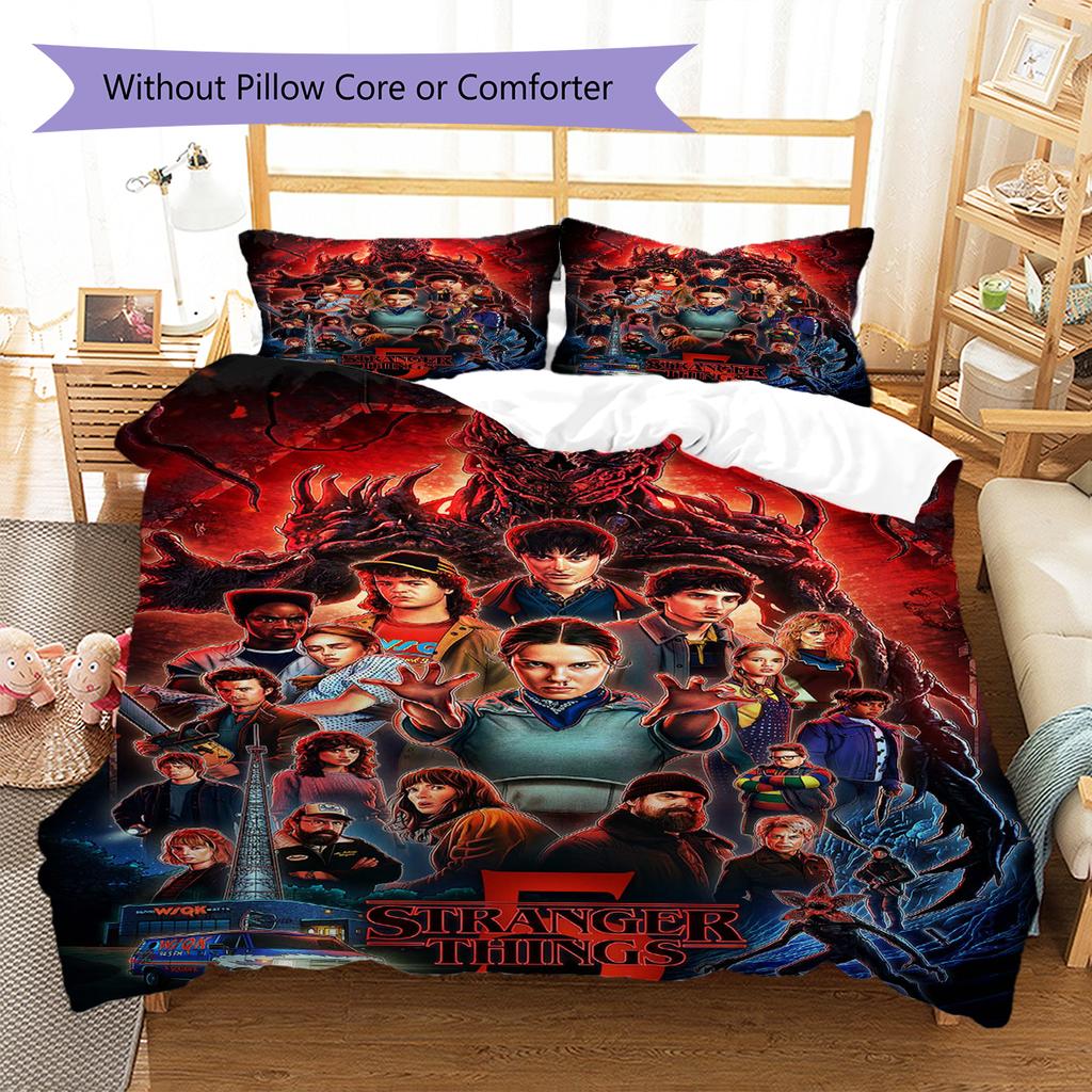 Stranger-thing Pattern Bedding Quilt Set Quilt Cover Pillowcase Home Decoration Gift (1 * Duvet Cover + 2 * Pillowcase, Without Core)