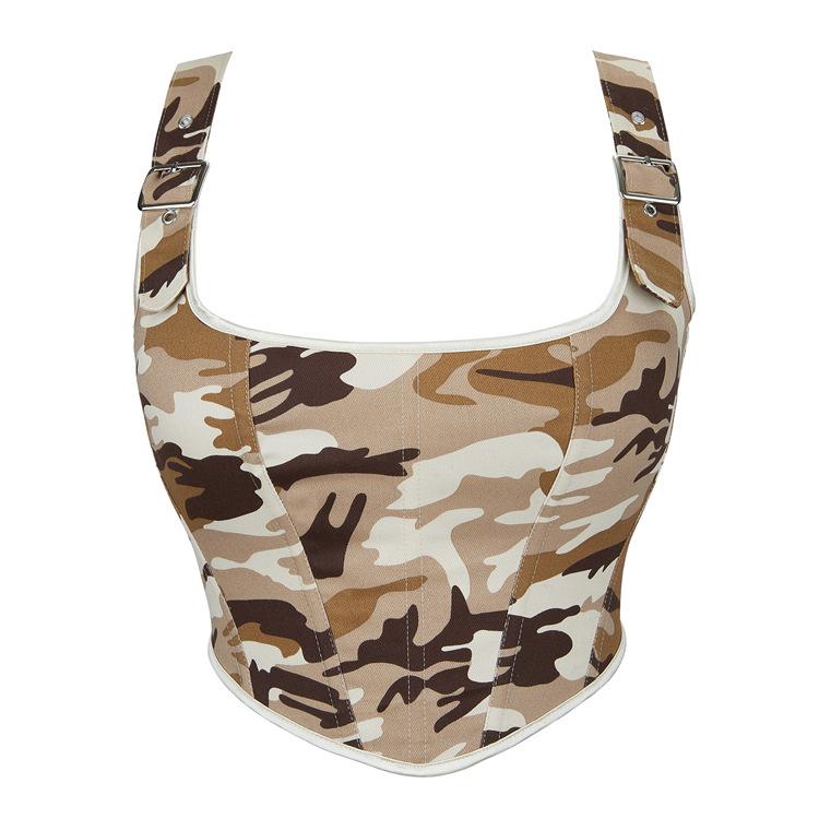 

JYL TS camouflage adjustable shoulder strap women s strapless gathered top M хакі