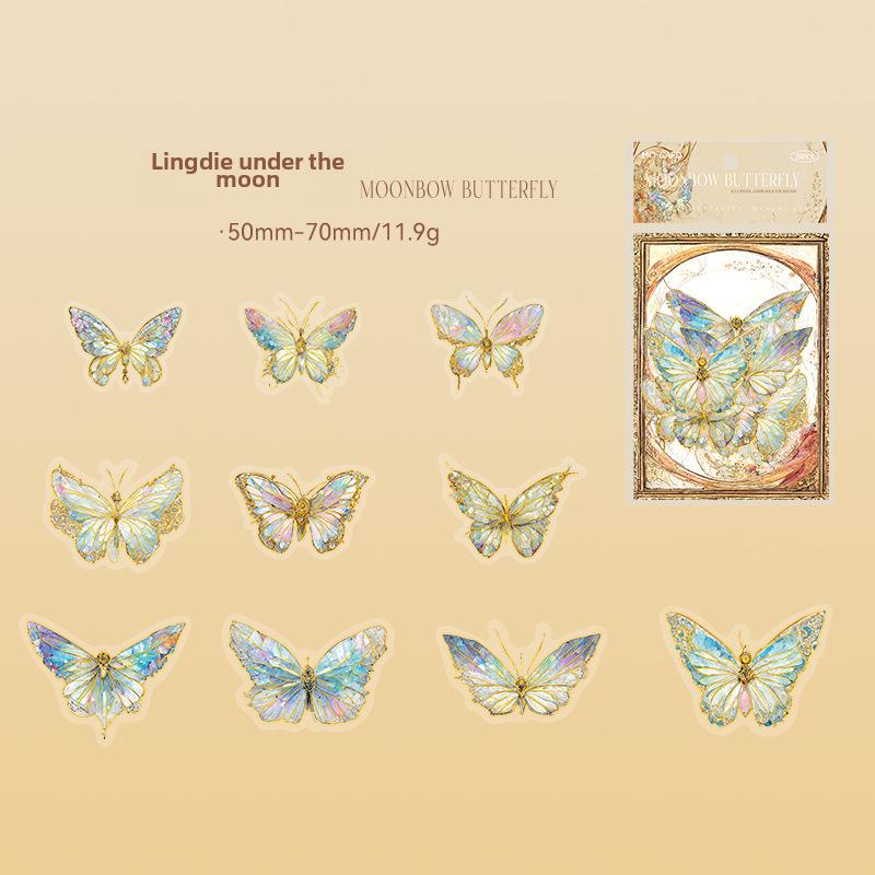 Momo PET Sticker Pack: Unbounded Butterfly Series - 3D Ice Crystal Laser Gold Butterfly Stickers